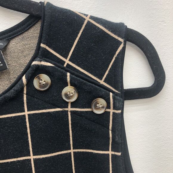 Ann Taylor Sleeveless Top Womens Small Black Tan Windowpane Grid Button Detail - Picture 4 of 10